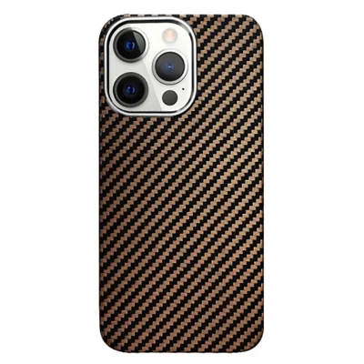 KZDOO For iPhone 15 Pro Cell Phone Case Ultra Thin Hard Aramid Fiber Back Cover - Brown