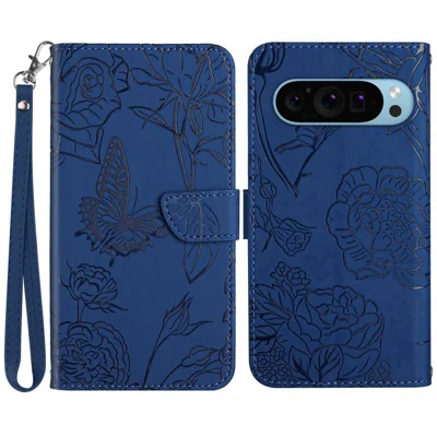 HT03 For Google Pixel 10 Pro XL / 9 Pro XL Case Flip Stand View Skin-Touch Leather Phone Cover - Blue