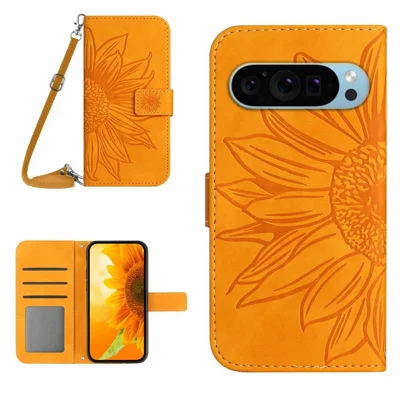 HT04 For Google Pixel 10 Pro XL / 9 Pro XL Leather Case Crossbody Phone Cover with Wallet Stand - Yellow