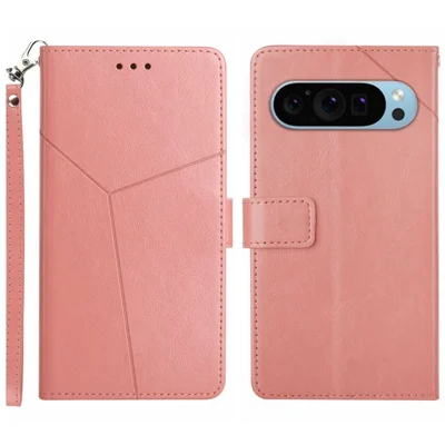 HT01 For Google Pixel 10 Pro / 10 / 9 / 9 Pro Leather Case with Strap Wallet Flip Phone Cover - Pink