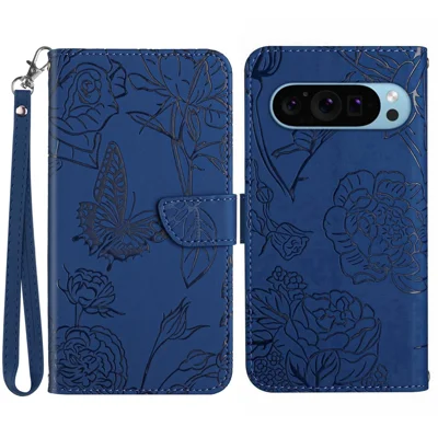 HT03 For Google Pixel 10 Pro / 10 / 9 / 9 Pro Case Butterfly Flower Shockproof Phone Cover Wallet - Blue