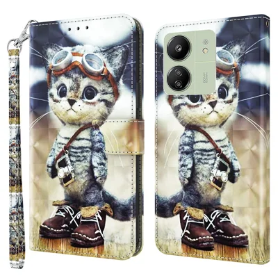 For Xiaomi Redmi 13C 4G / 13C 5G / Poco C65 4G / Poco M6 5G / 13R 5G Magnetic Phone Case 3D Pattern Printing Wallet Cover - Standing Cat