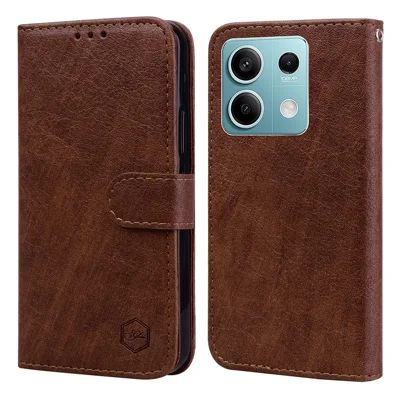 For Xiaomi Redmi Note 13 5G Case Solid Color Leather Folio Wallet Phone Cover - Brown
