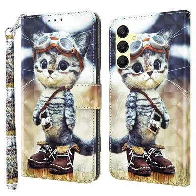For Samsung Galaxy A25 5G (Global) (161.0 x 76.5 x 8.3mm) Pattern Printing Phone Case with Wrist Strap - Standing Cat