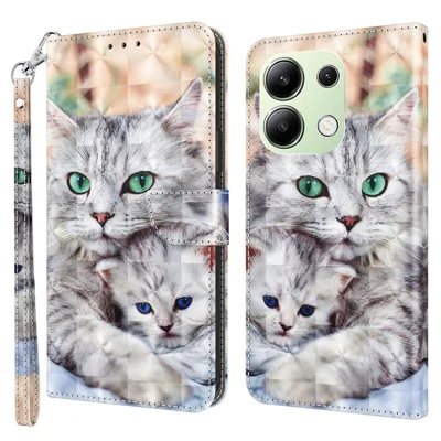 For Xiaomi Redmi Note 13 4G Leather Case 3D Pattern Printing Phone Wallet Cover - Two Cats