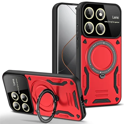 Voor Xiaomi 14 Pro hoesje PC+TPU draaibare kickstand magnetische telefoonhoes - Rood