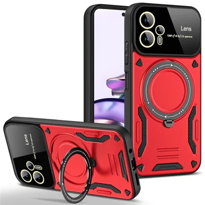 For Motorola Moto G53 5G / G13 4G Magnetic Case TPU+PC Back Cover Rotary Kickstand - Red