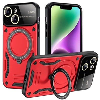 For iPhone 14 Plus Magnetic Case Compatible with MagSafe PC+TPU Phone Kickstand Cover - Red