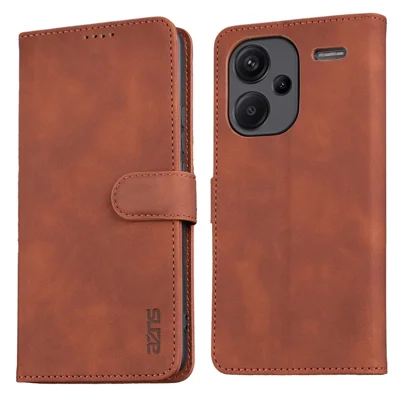 AZNS For Xiaomi Redmi Note 13 Pro+ 5G Leather Case Stand TPU Inner Shell Phone Cover - Brown
