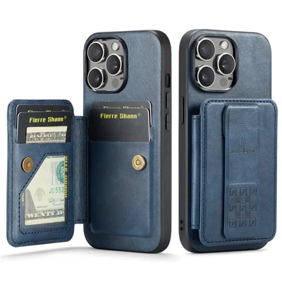 For iPhone 12 Pro Max 6.7 inch Cell Phone Case Waxy Leather+TPU Cover with Kickstand - Blue