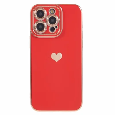For iPhone 15 Pro Max Case 6D Electroplating Love Heart Anti-Drop TPU Phone Cover - Red
