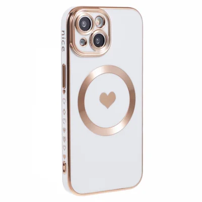 For iPhone 15 TPU Case 6D Electroplating Slim Phone Cover Compatible with MagSafe - White