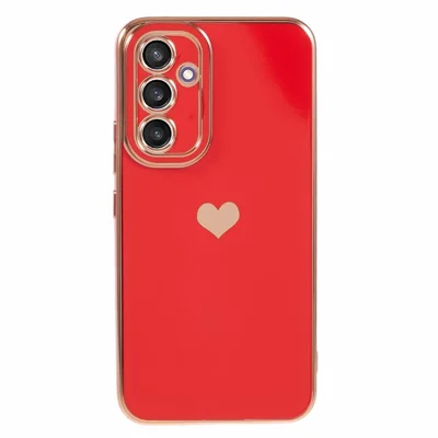 For Samsung Galaxy S24 Shockproof Case 6D Electroplating Love Heart TPU Phone Cover - Red