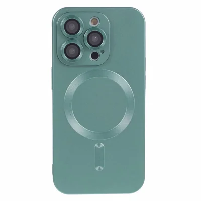 For iPhone 15 Pro TPU Cover Compatible with MagSafe Rubberized Phone Case with Lens Film - Green