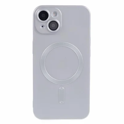 For iPhone 14 Plus TPU Case Compatible with MagSafe Rubberized Anti-Drop Phone Cover with Lens Film - Silver