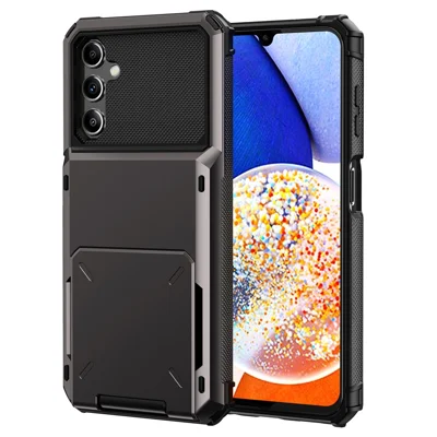For Samsung Galaxy S24 Case Card Holder Flip Open Design PC+TPU Phone Cover - Black