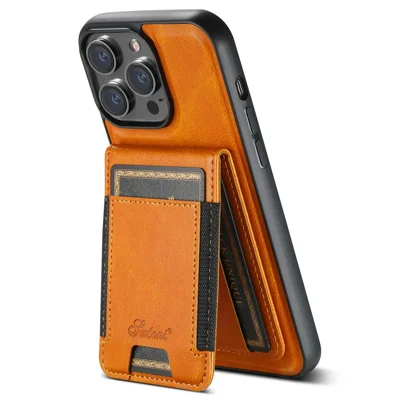 SUTENI H17 For iPhone 15 Pro Max TPU+PU Case Card Holder Phone Case Compatible with MagSafe - Khaki