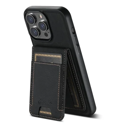SUTENI H17 Leather Case for iPhone 12 Pro 6.1 inch Cover Anti-fall Card Holder Shell Compatible with MagSafe - Black