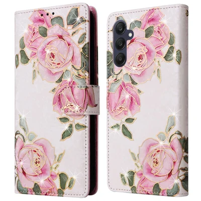 For Samsung Galaxy A25 5G (Global) (161.0 x 76.5 x 8.3mm) Leather Case Wallet Lacquered Phone Cover - Flower