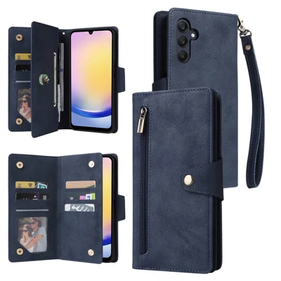 For Samsung Galaxy A25 5G (Global) (161.0 x 76.5 x 8.3mm) Case Rivet Decor Leather Cell Phone Cover - Blue