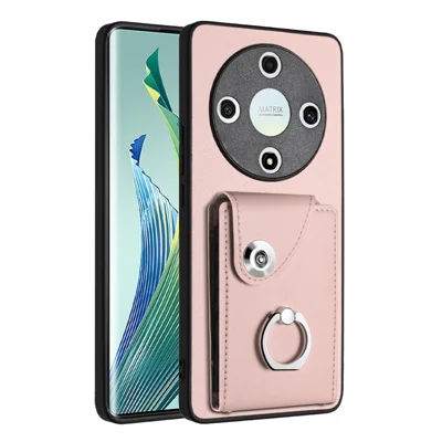 YB Leather Coating Series-7 for Honor X9b 5G / Magic6 Lite 5G Case Card Holder Protective Shell - Pink