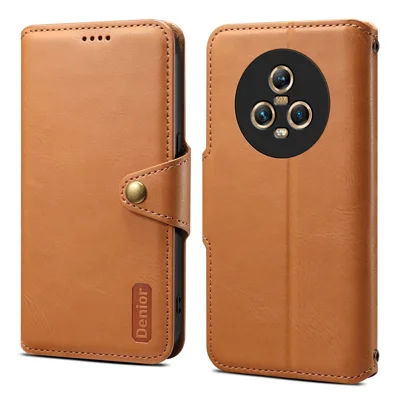 DENIOR For Honor Magic5 Case Wallet Leather Phone Cover Magnetic Button Closure - Khaki