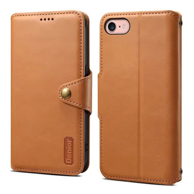 DENIOR For iPhone 7 / 8 / SE (2020) / SE (2022) Case PU Leather Wallet Card Slot Phone Cover - Khaki