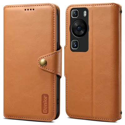DENIOR For Huawei P60 / P60 Pro Case Wallet Leather Phone Cover Magnetic Clasp - Khaki
