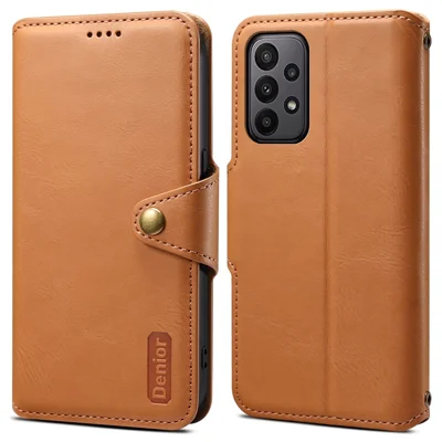 DENIOR For Samsung Galaxy A23 4G / A23 5G (Global Version) Leather Case Cowhide Texture Wallet Cover - Khaki
