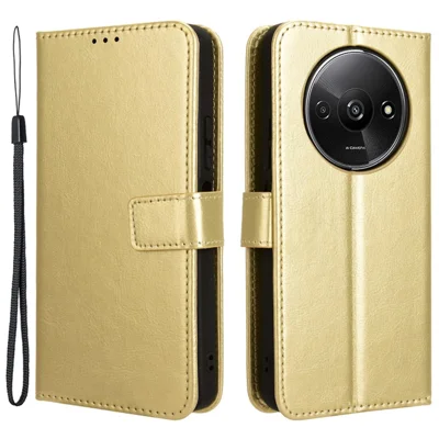 For Xiaomi Redmi A3 4G / Poco C61 4G Wallet Case Crazy Horse Texture Leather Phone Cover Viewing Stand - Gold