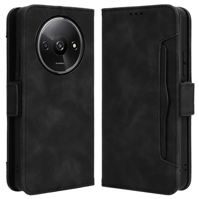 For Xiaomi Redmi A3 4G / Poco C61 4G Case with Multiple Card Holder Stand PU Leather Phone Cover - Black