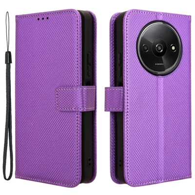 For Xiaomi Redmi A3 4G / Poco C61 4G Case Diamond Texture Flip Folio Leather Cell Phone Cover - Purple