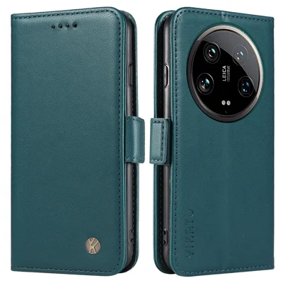 YIKATU YK-003 For Xiaomi 14 Ultra Case Anti-Scratch Leather Wallet Phone Cover - Green