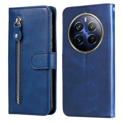 Voor Realme 12 Pro 5G / 12 Pro+ 5G Telefoonhoesje met Ritsvak Flip Stootvaste Leren Cover - Blauw