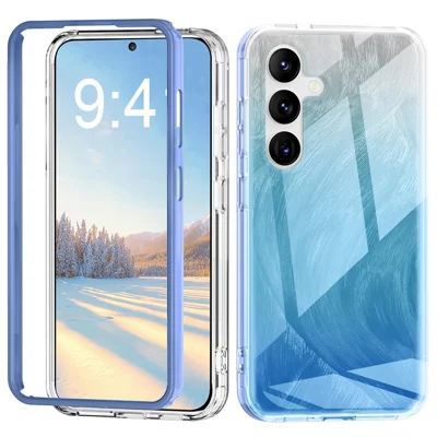 For Samsung Galaxy S24 Case Gradient Feather Pattern PC+TPU Protective Cover - Blue