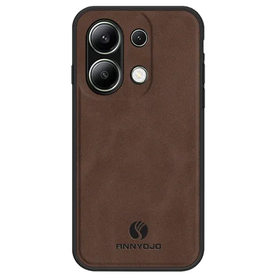 ANNYOJO For Xiaomi Redmi Note 13 4G Case Leather+PC+TPU Shock-absorbed Phone Cover - Coffee