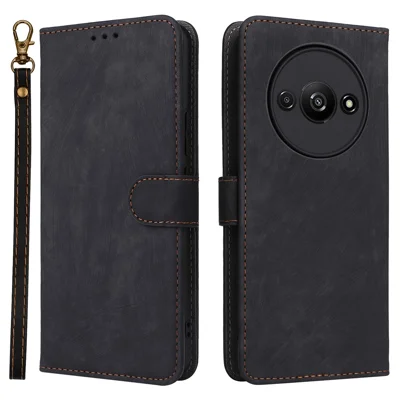 For Xiaomi Redmi A3 4G / Poco C61 4G Case RFID Blocking Wallet PU Leather Stand Phone Cover - Black