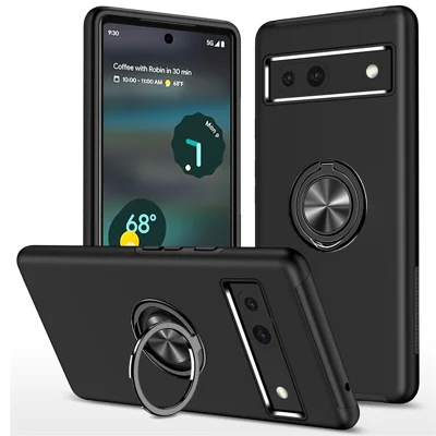 For Google Pixel 8a Shockproof Case PC+TPU Phone Cover with Kickstand - Black