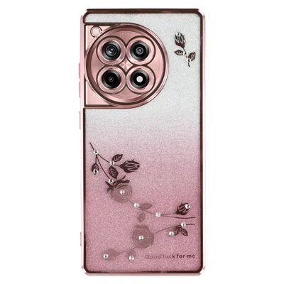 KADEM For OnePlus Ace 3 5G / 12R 5G Flower Design Glitter Phone Case Shockproof TPU Cover - Rose Gold