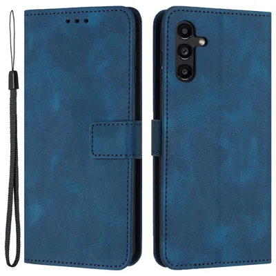 For Samsung Galaxy A15 5G Drop Protection Case Skin-touch PU Leather Phone Stand Cover - Blue