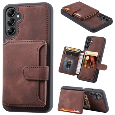 For Samsung Galaxy A35 5G Case RFID Blocking Wallet Leather Coated TPU Kickstand Cover - Coffee