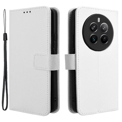 For Realme 12 Pro 5G / 12 Pro+ 5G Case Stand Shockproof TPU Inner Shell Leather Phone Cover - White