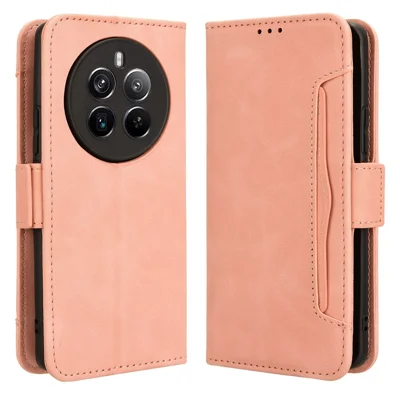 For Realme 12 4G / 12+ 5G / Narzo 70 Pro 5G / Narzo 70 5G / P1 5G / 13 4G Case PU Leather Stand Multiple Card Holders Phone Cover - Pink