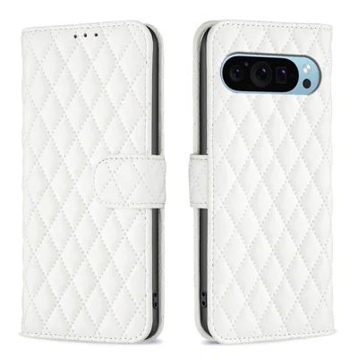 BINFEN COLOR BF Style-14 For Google Pixel 9 Pro XL Case PU Leather Magnetic Shockproof Folio Phone Cover - White