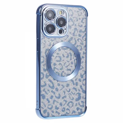 HRF Series for iPhone 14 Pro TPU Case Compatible with MagSafe Electroplating Leopard Phone Cover - Blue