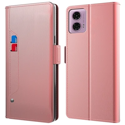 For Motorola Moto E14 4G / G04 4G / G04s 4G / G24 4G Leather Phone Shell PU+TPU Magnetic Cell Phone Cover With Mirror - Rose Gold