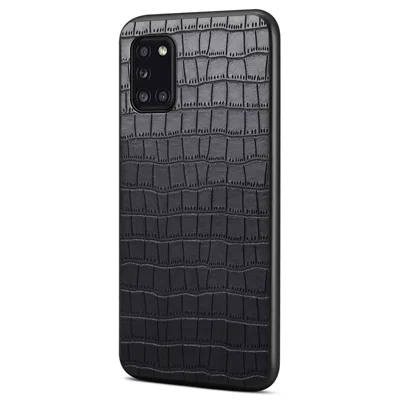 For Samsung Galaxy A31 Shockproof Case Crocodile Textured Leather Hybrid Slim Phone Case - Black