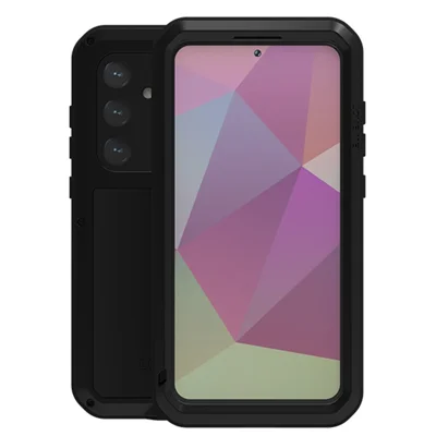 LOVE MEI For Samsung Galaxy S24+ Case with Tempered Glass Film Metal+Silicone Cover - Black