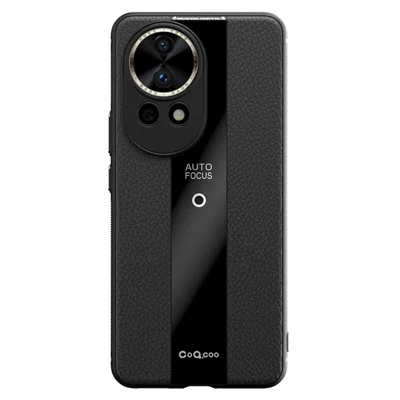 Q.COO For Huawei nova 12 5G Case Bump Proof Textured PU Leather+TPU+Acrylic Smart Phone Shell - Black