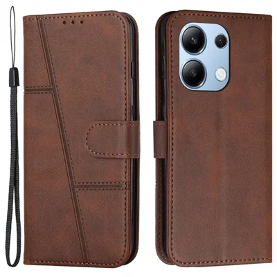 For Xiaomi Redmi Note 13 4G Case PU Leather+TPU Stand Magnetic Closure Shockproof Phone Cover - Brown